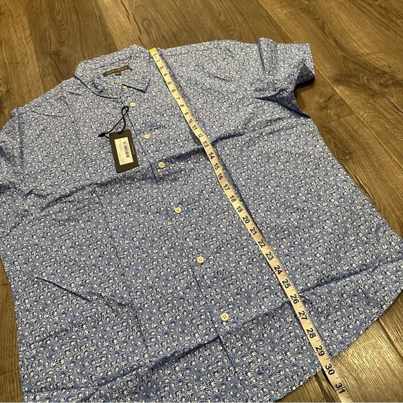 New Slate & Stone Men's Printed Poplin Blue Short Sleeve Button Flower Shirt XL - Picture 9 of 11